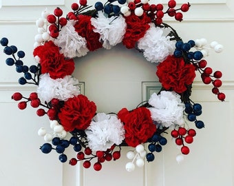 Red White Blue Centerpiece Grapevine Berry Wreath