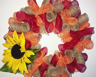 Mesh wreath in fall colors