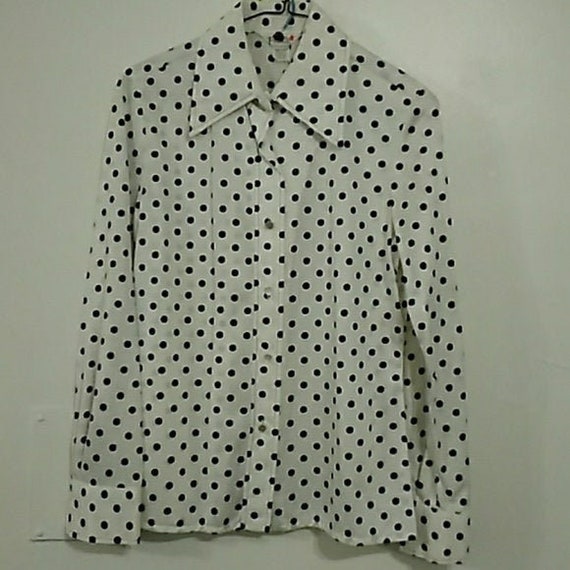 Vintage Polka Dot Button Down Womens Top, Vintage