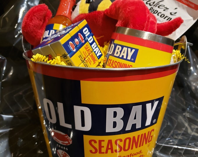 Maryland Old Bay Gift basket Bucket Old Bay Tumbler, Hot Sauce, Fishers