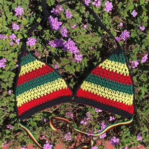 Reversible Crochet Bikini Reggae Fun and Red Handmade