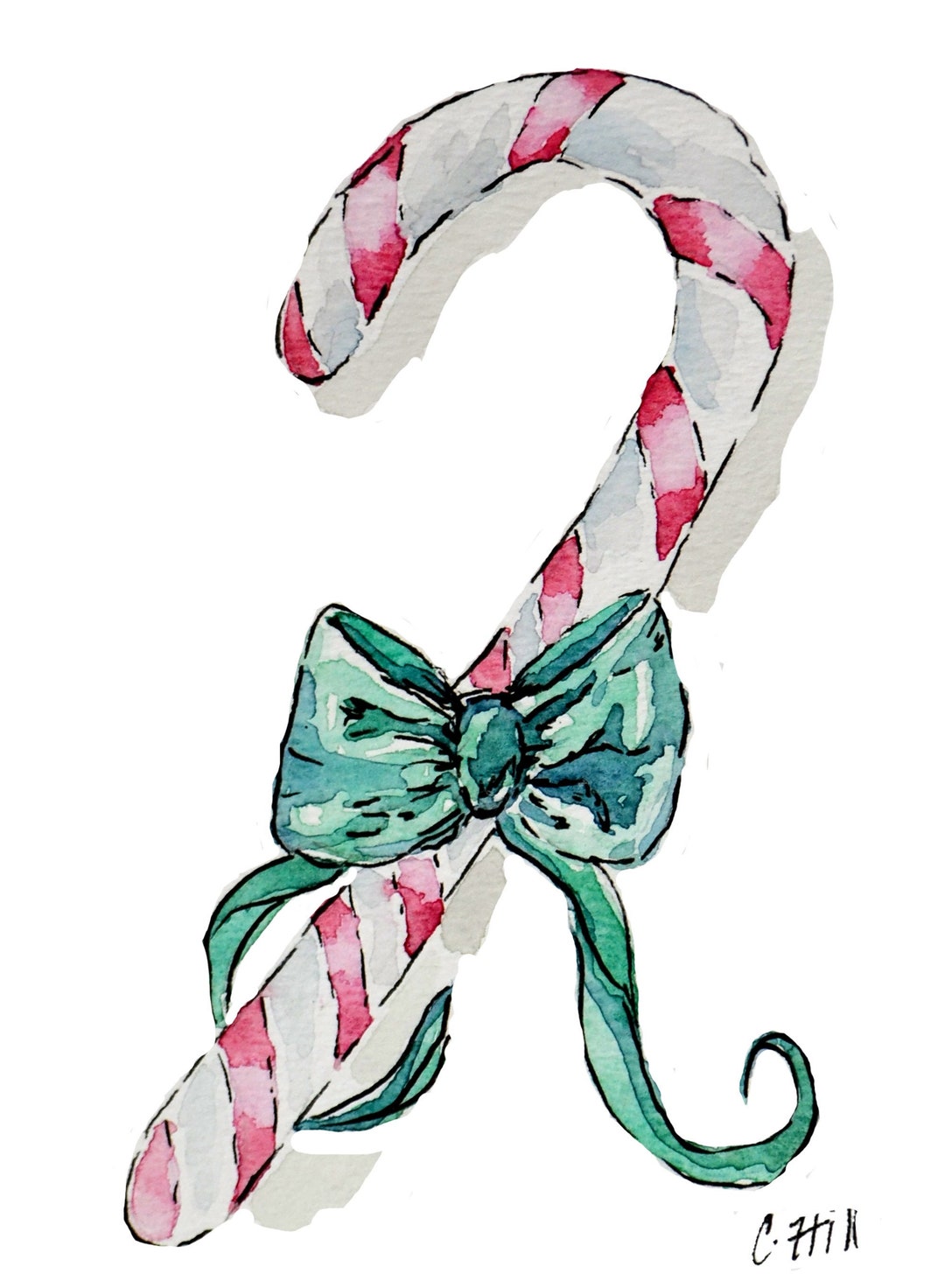 Watercolor Candy Cane Digital Download Artwork Etsy