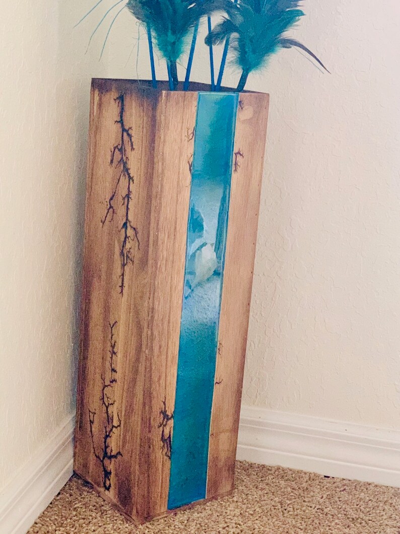 Wooden Peacock Epoxy Vase with Fractal Burns Etsy