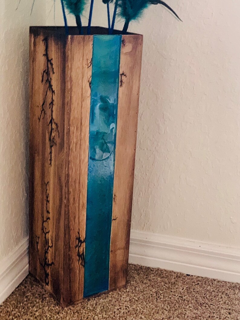 Wooden Peacock Epoxy Vase with Fractal Burns Etsy