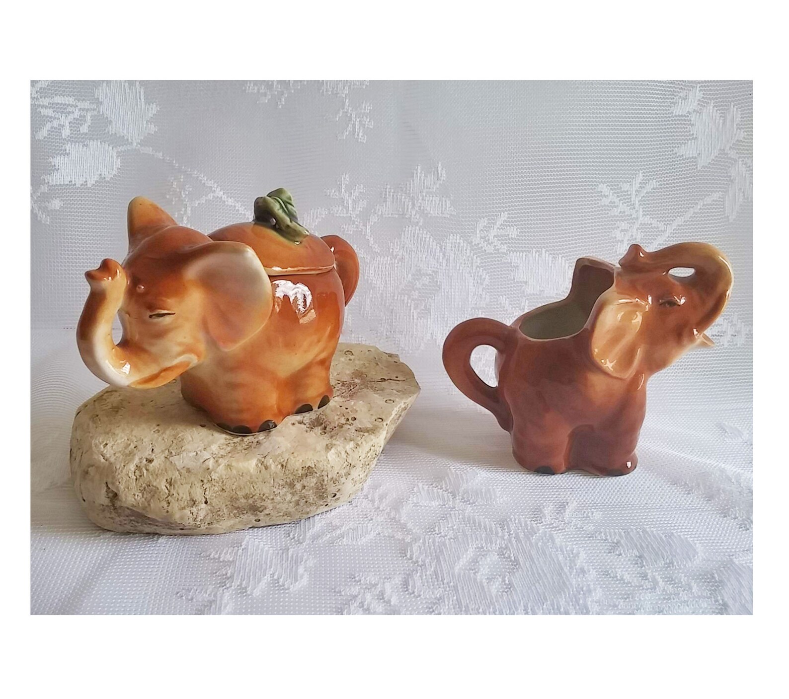 Elephant Cream and Sugar Set Rare Vintage Brown Elephant Etsy