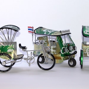 Set of Handmade Thai Miniature Tuk Tuk Model from Recycle Can