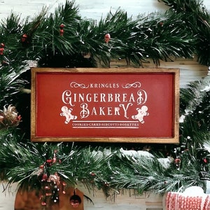 Gingerbread bakery sign, kitchen Christmas decor, farmhouse sign, farmhouse decor, gift, vintage inspired, 8x16