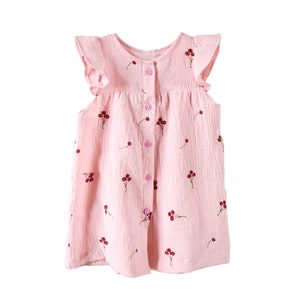 Muslin dress with wing arms and full-length button placket baby toddler