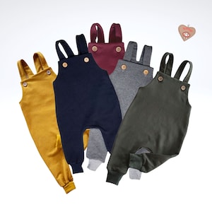 Baby dungarees cotton sweat gray, blue, olive green or mustard yellow for girls and boys size. 62 - 98