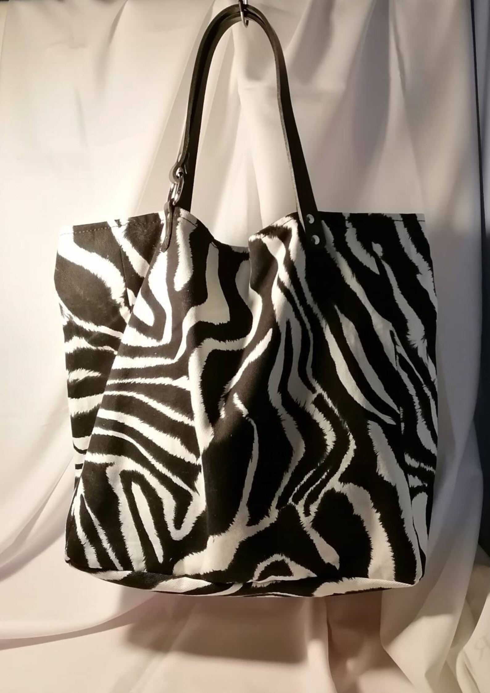 Zebra bag with leather handles large handmade tote bag in Etsy
