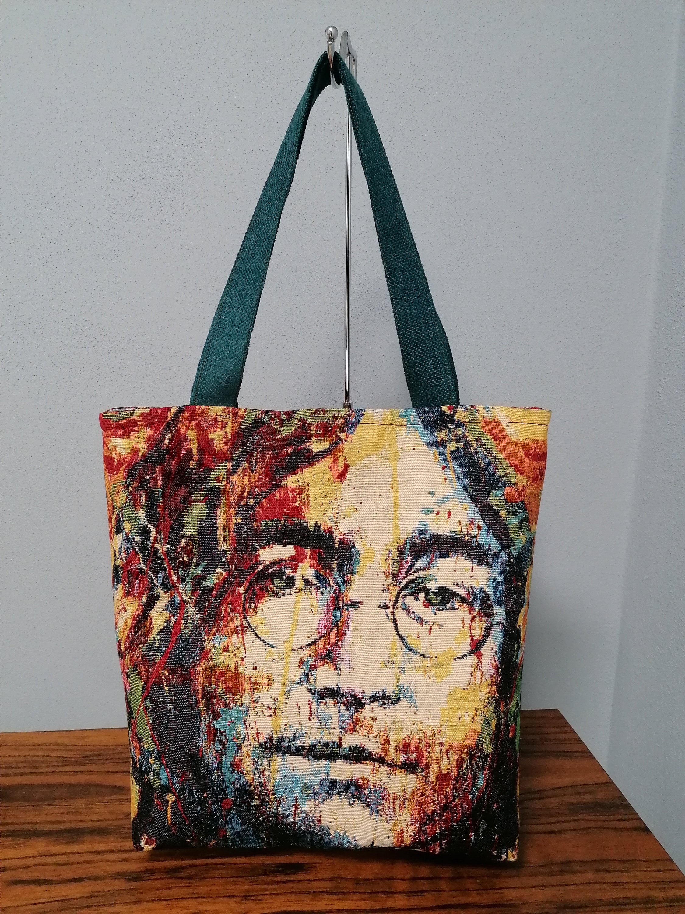 John Lennon bag, 1970s RockStar bag, Gobelin tapestry colored cloth tote bag, Beatles Fan, Gift for music lovers.