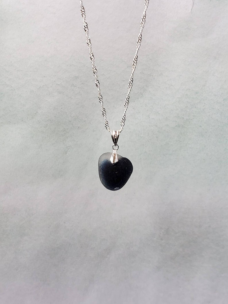 Genuine Blue Seaham Seaglass Heart Pendant & Sterling Silver image 2