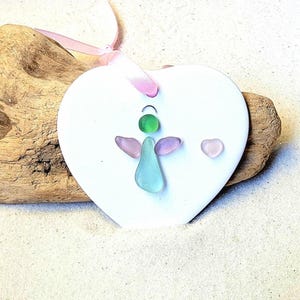 Genuine Aqua Seaglass Angel & Purple Seaglass Heart Ornament/Seaglass Angel Ornament/Neodymium Seaglass/Seaglass Angel Heart Ornament