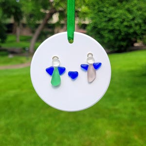 Genuine Teal Sea Glass Angel, Pink Sea Glass Angel & Blue Sea Glass Heart Ornament/Sea Glass Angel Heart Ornament/Sea Glass Angels Ornament