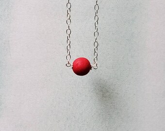 Rare Genuine Red Sea Pottery Bead Pendant & Sterling Silver Choker/Red Sea Glass Necklace/Sea Glass Bead Necklace/Red Sea Glass Choker