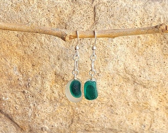 Genuine Emerald Green Seaham Seaglass & Sterling Silver Earrings/Emerald Seaglass Earrings/Seaham Seaglass Jewelry/Grewn Seaglass Earrings