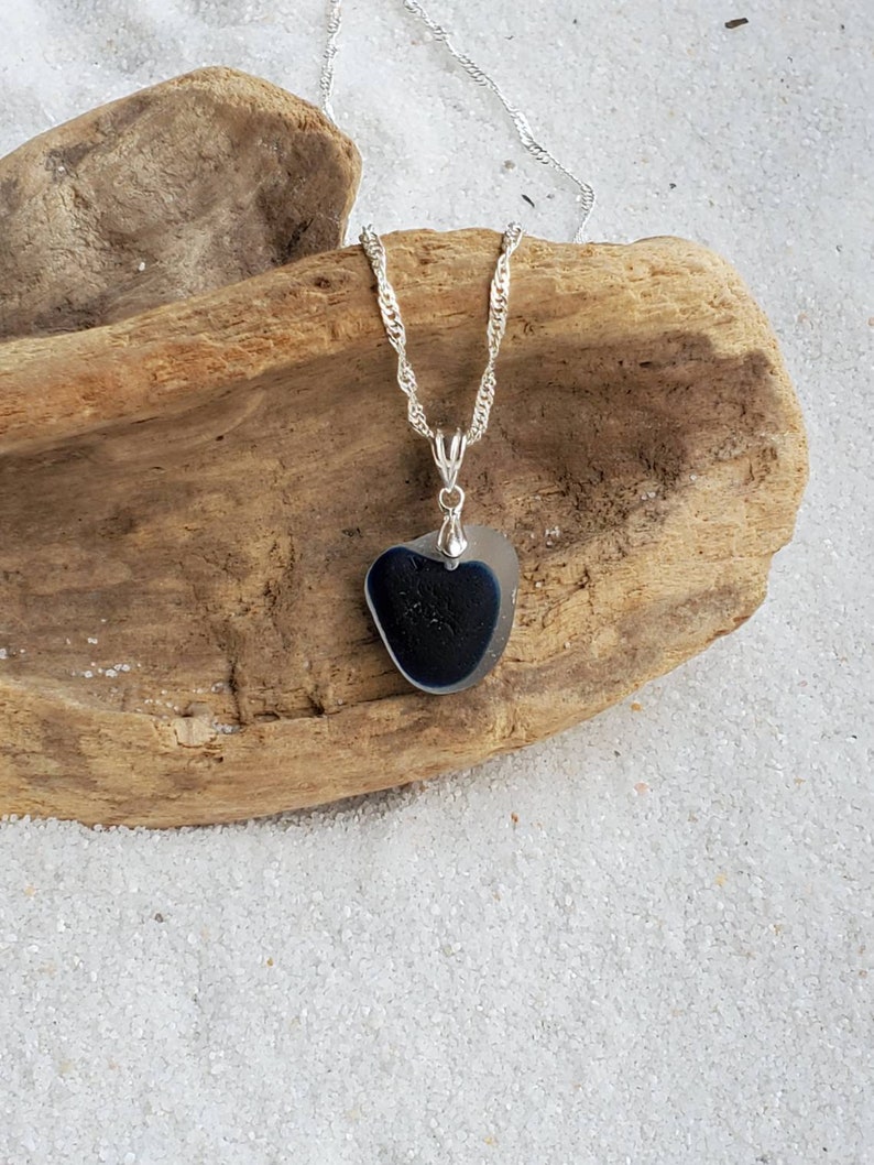 Genuine Blue Seaham Seaglass Heart Pendant & Sterling Silver image 7