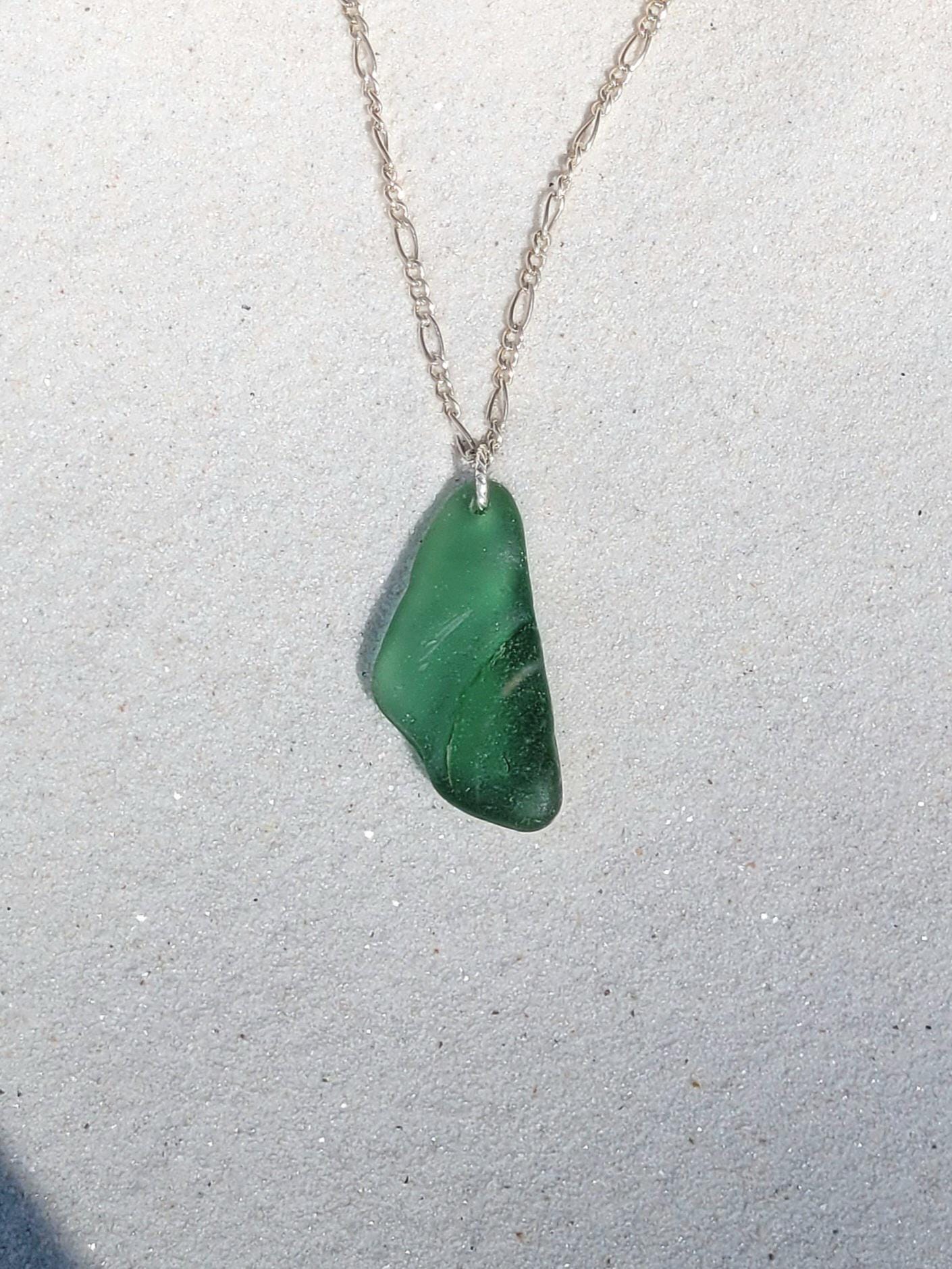Genuine Teal Blue Seaglass Pendant & Sterling Silver Necklace/teal