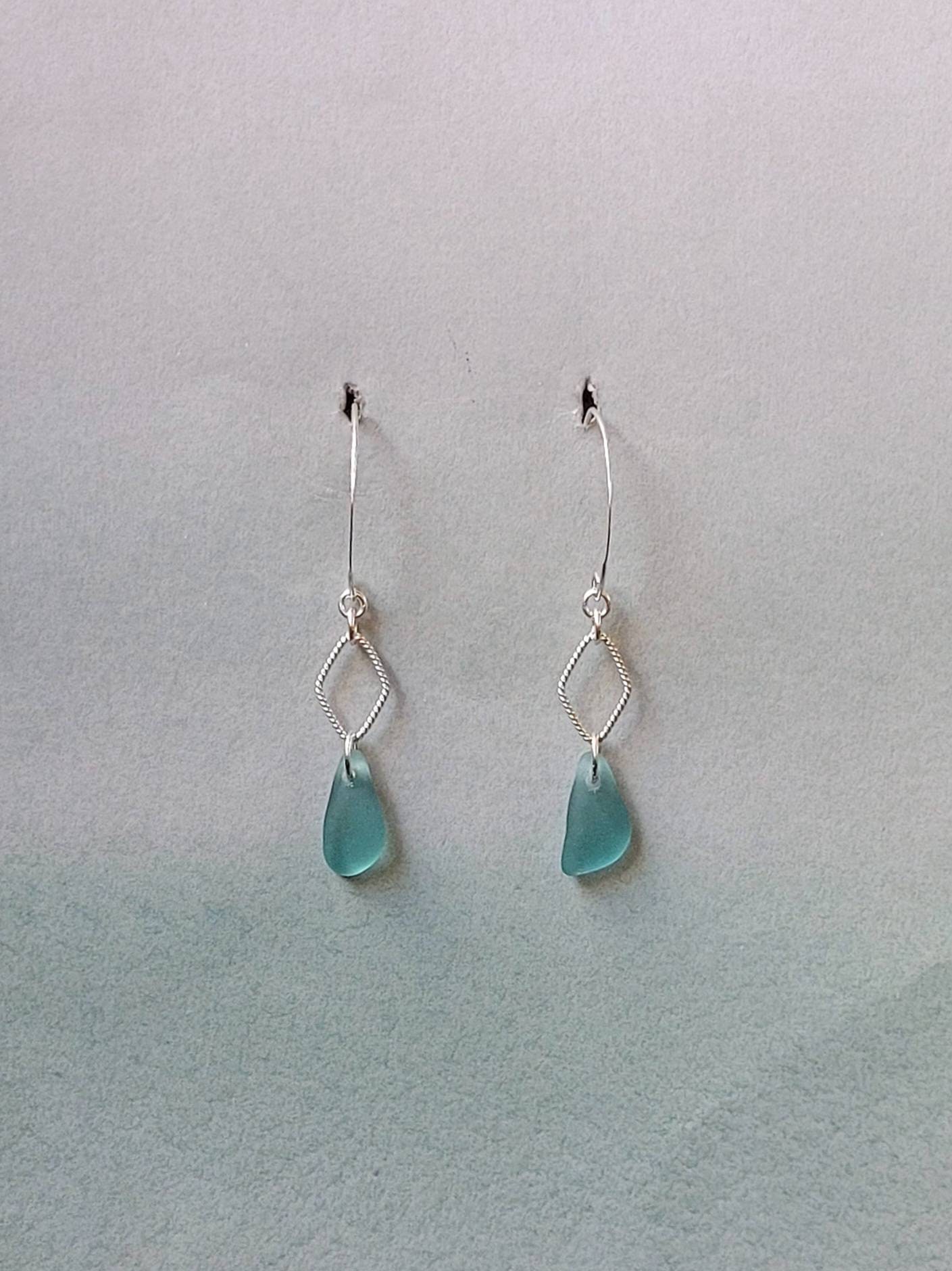 Genuine Aqua Blue Seaglass & Sterling Silver Rhombus - Etsy