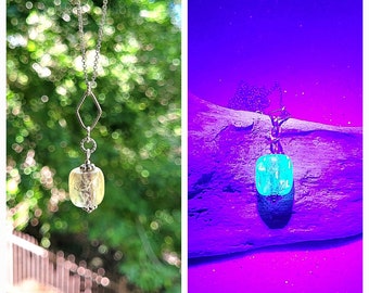 Genuine Ultraviolet White Seaglass Bead Pendant & Sterling Silver Necklace/UV Seaglass Jewelry/White Seaglass Bead Necklace/UV Seaglass
