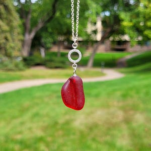 Lip of Genuine Red Sea Glass Pendant, CZ & Sterling Silver Necklace/Red Sea Glass Necklace/Ruby Red Sea Glass/Sea Glass Jewelry