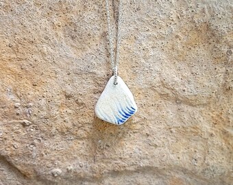 Genuine Blue Wave Sea Pottery Pendant & Sterling Silver Necklace/Blue Sea Pottery Necklace/Sea Ceramic Necklace/Blue Sea Pottery Necklace