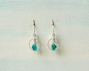 Genuine Teal Blue Seaham Seaglass & Sterling Silver Leverback Earrings/Teal Seaham Seaglass Earrings/Seaglass Jewelry/Teal Seaglass Earrings