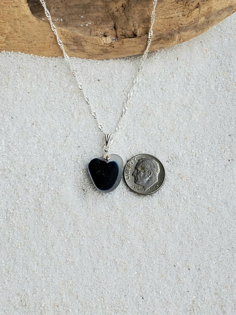Genuine Blue Seaham Seaglass Heart Pendant & Sterling Silver image 3