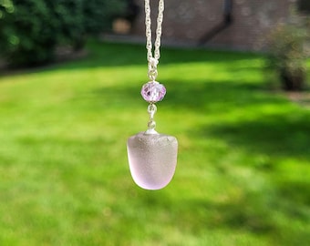 Ciondolo in vero vetro di mare viola al neodimio e collana in argento sterling/Collana in vetro di mare viola/Collana in vetro di mare al neodimio/Vetro di mare viola