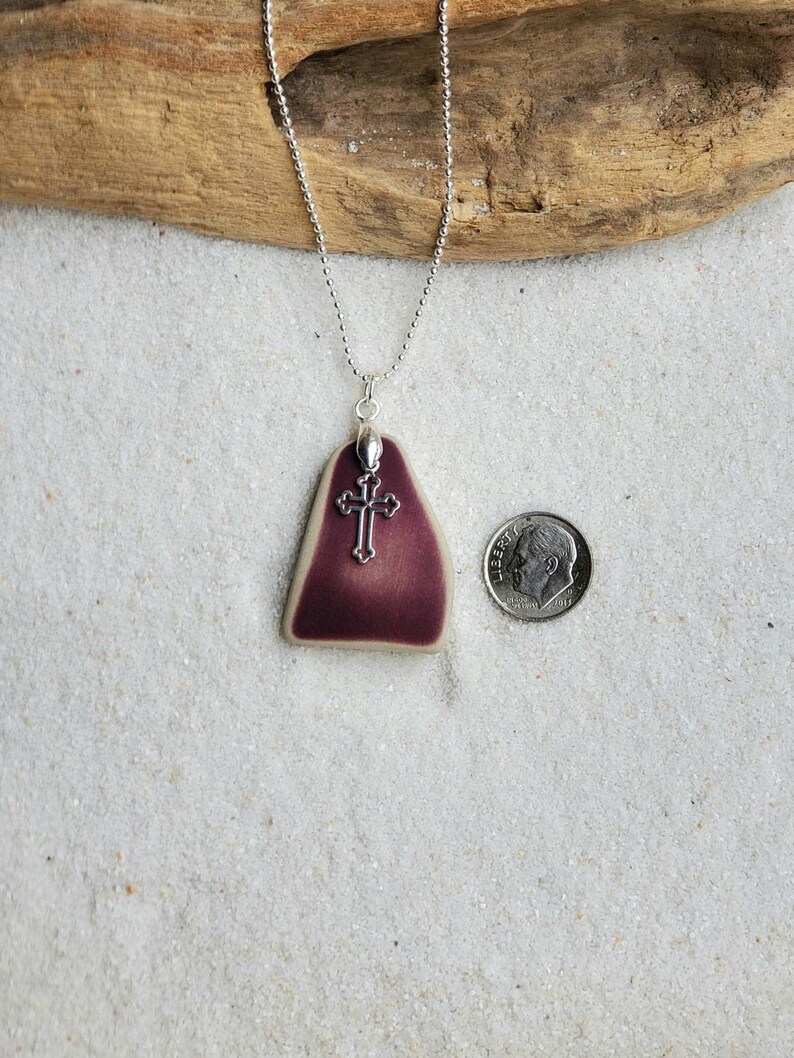 Genuine Purple Sea Pottery Pendant & Sterling Silver Cross image 5