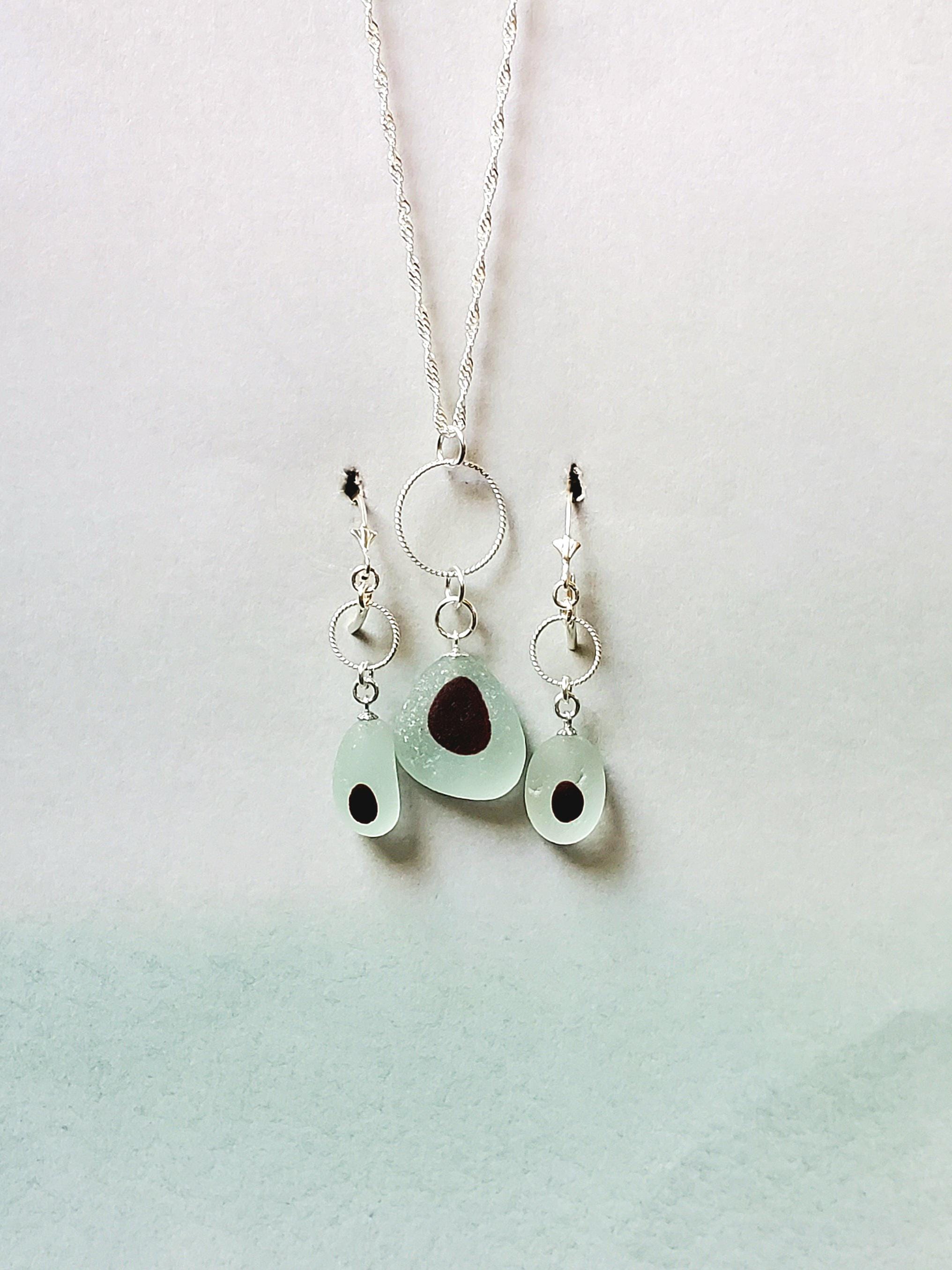 Genuine Red Seaham Seaglass & Sterling Silver Earrings and Seaham Red Seaglass Necklace/Seaham Seaglass Jewelry Set/Red Seaglass Earrings