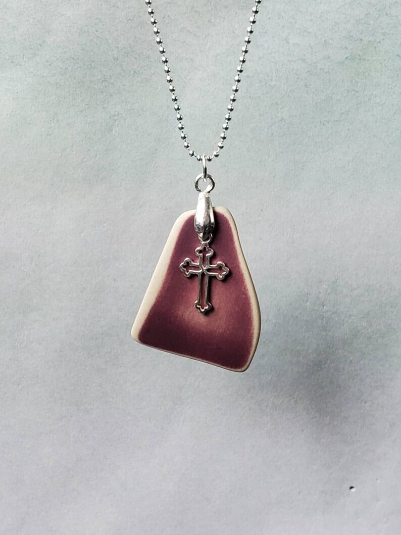 Genuine Purple Sea Pottery Pendant & Sterling Silver Cross image 8