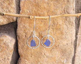 Genuine Cornflower Blue Seaglass & Sterling Silver Ring Hooks/Cornflower Seaglass Earrings/Periwinkle Seaglass Earrings/Seaglass Jewelry