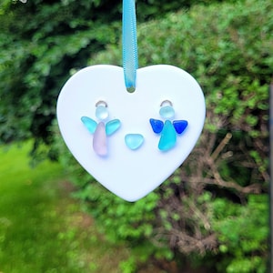 Genuine Blue Sea Glass Angel, Pink Sea Glass Angel & Aqua Sea Glass Heart Ornament/Sea Glass Angel Heart Ornament/Sea Glass Angels Ornament