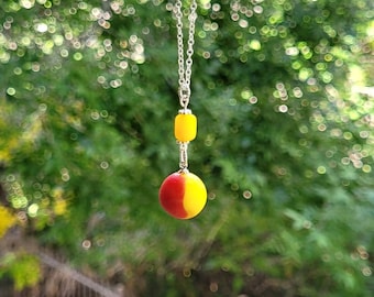 Genuine Yellow and Red Seaglass Marble, Yellow Seaglass Bead & Sterling Silver Necklace/Seaglass Marble Necklace/Seaglass Jewelry/Sea Marble