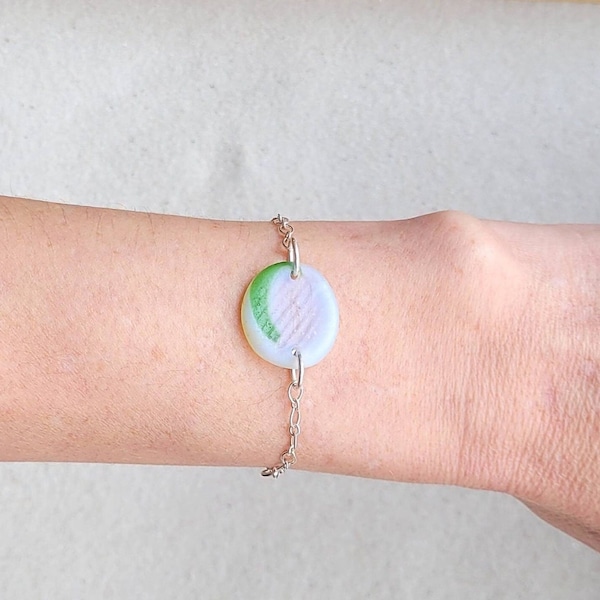 Genuine Opalescent Ohajiki Seaglass & Sterling Silver Slide Bracelet/Opalescent Seaglass Bracelet/Seaglass Jewelry/Ohajiki Seaglass Bracelet