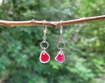 Genuine Pink Seaham Seaglass & Sterling Silver Earrings/Seaham Seaglass Jewelry/Pink Seaglass Earrings/Pink Seaham Seaglass Earrings