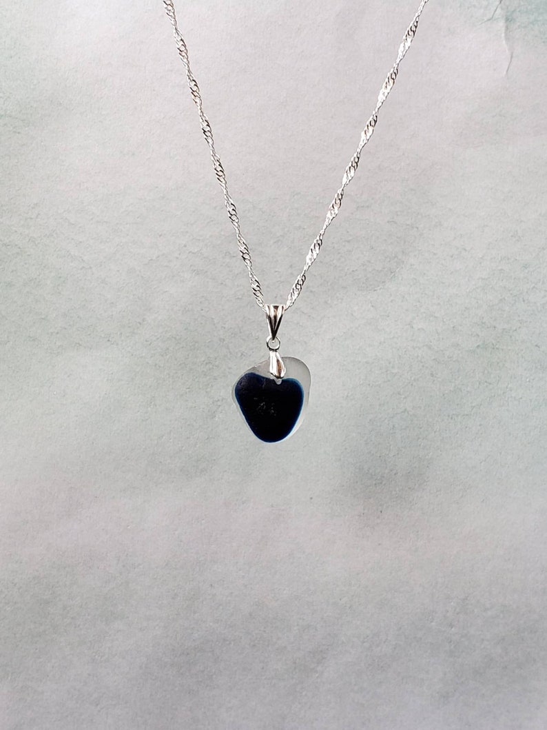 Genuine Blue Seaham Seaglass Heart Pendant & Sterling Silver image 0