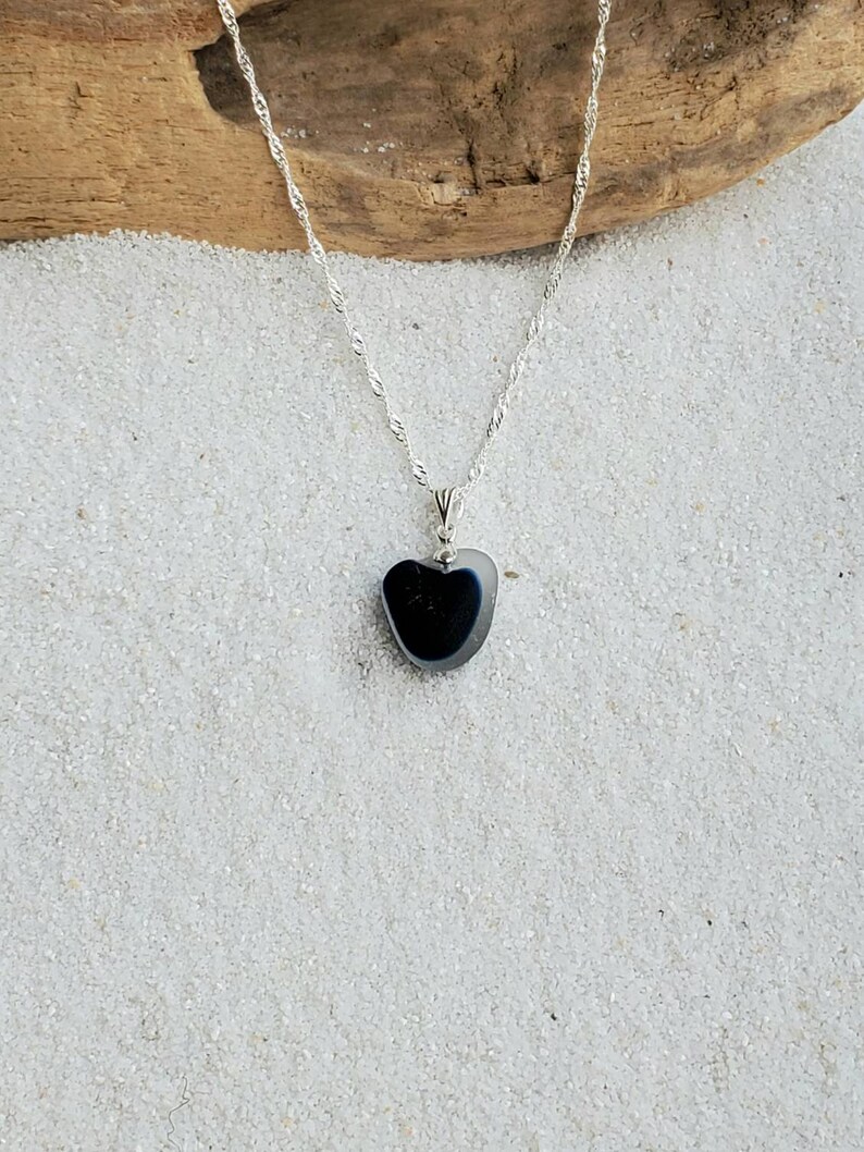 Genuine Blue Seaham Seaglass Heart Pendant & Sterling Silver image 5