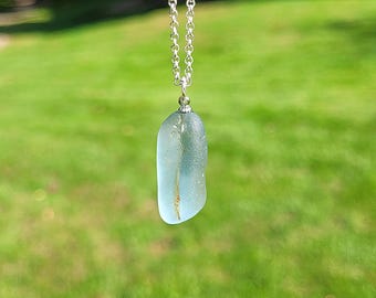 Periwinkle Sea Glass Pendant, Sterling Silver Choke Chain, Beach Jewelry