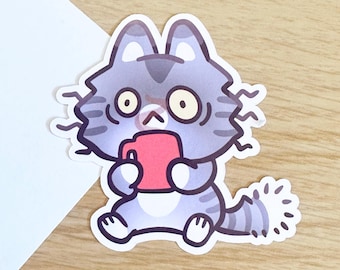 Kaffee Katze | süsser Katzen Sticker | Handgezeichnetes Briefpapier | Journal & Scrapbook Aufkleber | Katzenliebhaber Geschenk