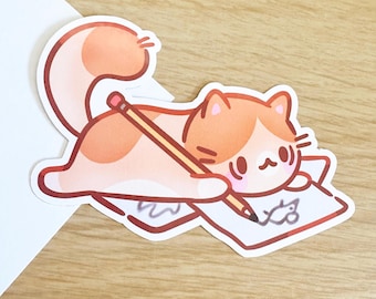 Niedliche Künstlerkatze | Zeichnung Katze Planer Sticker | Handgezeichnetes Briefpapier | Journal & Scrapbook Aufkleber | Katzenliebhaber Geschenk