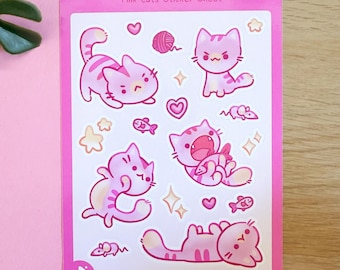 Rosa Katzen Sticker Blatt | Kawaii Pastell Sticker für den Planer