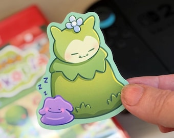 Pokopia Mosslax Ditto Sleeping Video Gamer Vinyl Sticker