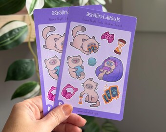 Game Night Cats Sticker Sheet | Hand-Drawn Gaming Kitties for Planners