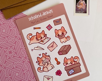 Snail Mail Cats Sticker Sheet | Postal Stickers for Envelopes and Bullet Journals
