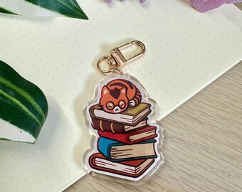Sleepy Book Cat Librarian Keychain Bag Charm