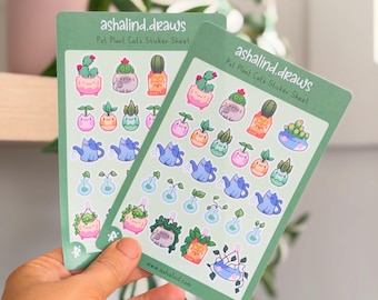 Pot Plant Cats Sticker Sheet | Hand-Drawn Gardening Kitties for Planners and Journalling