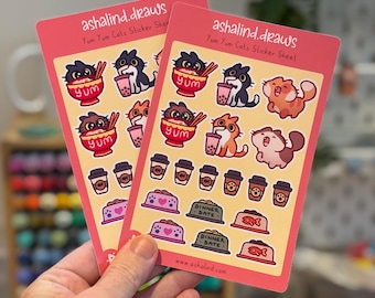 Yum Yum Food Cats Sticker Sheet | Hand-Drawn Cuisine and Drink Kitties for Planners