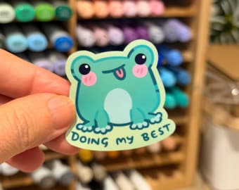 Derpy Frog Vinyl Sticker | Motivational Stationery, Laptop Decal